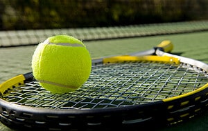 Tennis Racket and Ball on Court