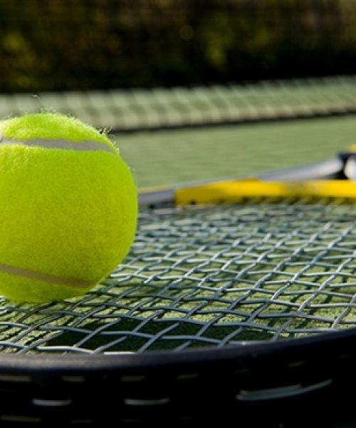 Tennis Racket and Ball on Court